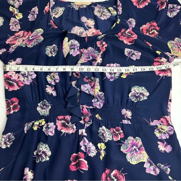 Rebecca Taylor 100% Silk Dress Women's Size 12 Floral Navy Blue Pockets - Picture 5 of 11